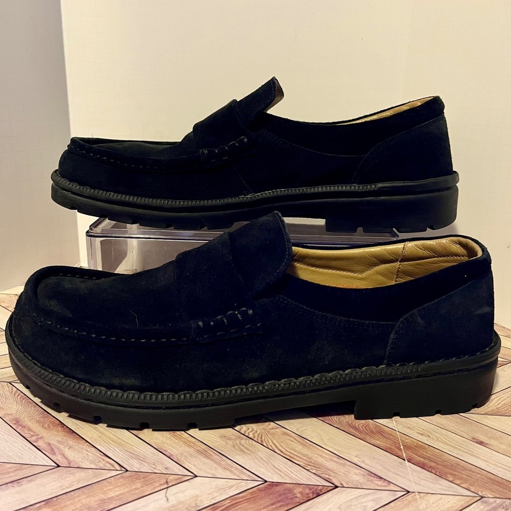 Birkenstock Footprints Loafers Men 12 EU 45 Narrow Black Suede Lug Sole Portugal